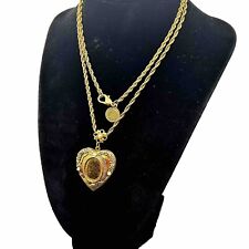 The Vatican Library Collection Heart Locket Hinged Vintage 26 Inch Chain Gold picture