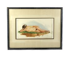 Vintage Mid Century Modern Watercolor Painting of Nude Woman Signed picture