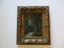 ANTIQUE LANDSCAPE PAINTING WITH ORNATE FRAME SIGNED TAYLOR RIVER STREAM FOREST picture