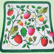 Strawberries and Vines Handpainted Needlepoint Canvas Green Red ST Design Line picture