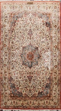 Antique Vegetable Dye Ivory Nain Isffahhan Area Rug 4x6 100% Silk Hand-made Rug picture