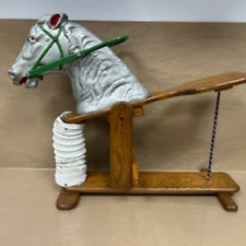 Vintage Antique Primitive Spring Wood Cast Iron Carnival Carousel Horse Head picture