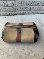 Vintage 1950s 60s Brown Leather Shaving Toiletries Make up Bag Gucci Style picture