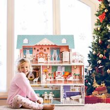 ROBOTIME Kids Wooden Dolls House with Furniture 3 Storey Dollhouse for 3-6 Years picture