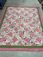 Antique Quilt Feed Sack 1900s Estate Find Colorful Handmade Needs Repair 88x75 picture