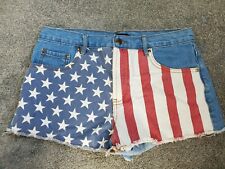 Forever 21 USA Flag Front Fray Cuffed Cotton Blue Jean Shorts Size 29 picture