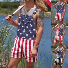 Men American Flag Dungarees Jeans Overalls Bib Jumpsuit Biker Denim Pants Shorts picture