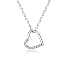 Cubic Zirconia Heart Necklace Pendant in 925 Sterling Silver for Women picture