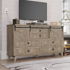 6 Drawers Dresser for Bedroom, Farmhouse Chest of Drawers with Sliding Barn Door picture