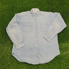 Vintage POLO Ralph-Lauren Chambray Button Shirt Large 24x28 Light-Wash Blue USA picture