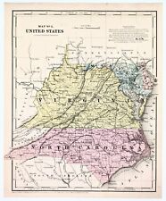 1853 Map Virginia North Carolina Map ORIGINAL Maryland Cape Fear Washington DC picture