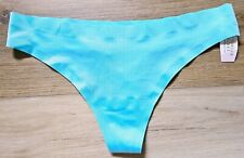 NWT Vintage Victoria's Secret Aqua Silky Satin Wide Band No-Show Thong Panties S picture