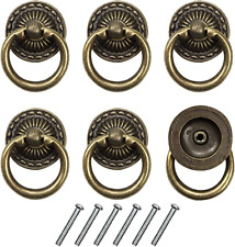 6pcs Vintage Bronze Drop Ring Knobs Pulls Handles with Screws for Dresser Drawer picture