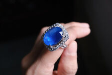 Magnificent Large 19.00CT Deep Blue Sapphire & White Diamond Classic Women Ring picture