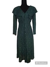Vintage Green Lace Dress Ruffle Capelet Layered Sheer picture