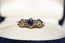 ANTIQUE ORIGINAL VICTORIAN 9K GOLD NATURAL DIAMOND AND SAPHIRE DECORATED RING picture