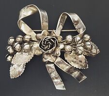 Hobe Sterling Brooch Flower Bow Ribbon Large Vtg Silver Floral Design PAT'D Pin picture