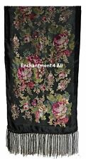 Elegant 100% Silk Burnout Velvet Vintage Floral Oblong Scarf Shawl Wrap, Black picture