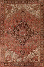 Rust/ Dark Brown Hand-Knotted Wool Vintage Heriz Dining Room Area Rug 10x13 picture