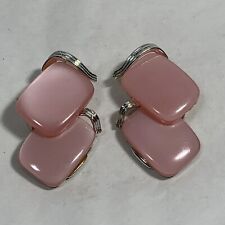 VTG Signed Lisner Pink Thermoset Lucite Clip Earrings Silver Tone Ribbon Clip picture