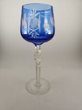 Antique Bohemian  Cut to Clear Crystal Tall Stem Water/ Wine Goblet Cobalt Blue picture