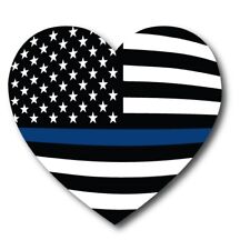 Thin Blue Line American Flag Heart Magnet Decal, 5 Inches, Automotive Magnet picture