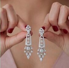 Stunning Art 4Ct Round Cut Simulated Diamond Drop Earrings 14K White Gold Plated picture