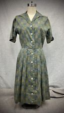 Vintage 1950s Cotton Checkered Button Down Novelty Print Princess Dress Sz S M picture