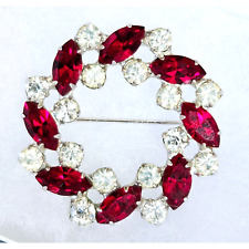 Vintage red rhinestone brooch pin signed B David picture