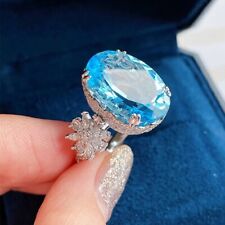 New Cute Flower Xmas Party Jewelry Blue Topaz Women Gemstone Charm Silver Ring picture