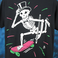 vtg 80s SKATEBOARD SKELETON TUX CARTOON T-Shirt M/L skate skull single stitch picture
