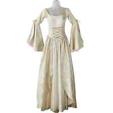 Renaissance Wedding Fairytale Princess Cosplay Ivory Brocade Gown Dress Size S picture