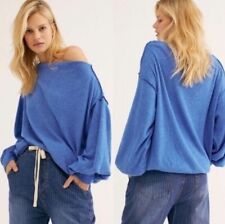 Free People We The Free Main Squeeze Hacci Long Sleeve Top Small Blue Oversized picture