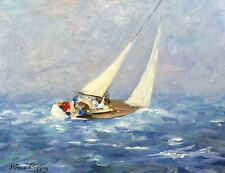 11X14 Original Oil Painting AskArt Artist Nino Pippa Sailboat on Rough Seas COA picture