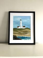 Lighthouse Painting Framed 17x21 Seascape Coastal Original Bluff Nautical picture
