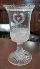 Antique American Cut Glass Celery Vase Engraved Wreath Star Base 19th Century  picture