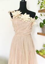 50s Tulle Prom Party Cupcake Vintage Appliqué Floral Dress One Shoulder Bridal picture