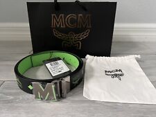 Authentic Reversible Adjustable Black Green MCM Belt with Silver Buckle One Size picture