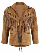 Mens Buckskin Leather Suede Jacket Fringes Deerskin Mountain Man Native American picture