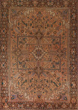Vintage Rust/ Dark Brown Geometric Heriz Living Room Rug 10x13 Handmade Carpet picture
