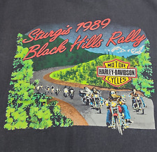 Vtg 1989 Harley Davidson Sturgis Black Hills Rally Single Stitch Black Shirt  L picture