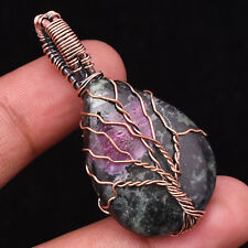 Ruby Zoisite Gemstone Copper Wire Wrapped Handmade Jewelry Pendant 1.81