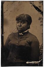 C. 1870s 1/6TH PLATE TINTYPE GORGEOUS YOUNG AFRICAN AMERICAN LADY IN RARE DRESS picture