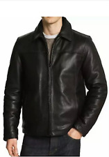 Men's Genuine Leather Jacket Flight Bomber Coat Black Lined  picture