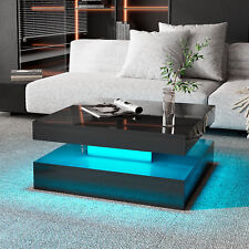 High Gloss Coffee Table Modern w/ LED Lights Center Cocktail Table Living Room picture
