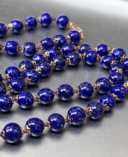 Vtg Italian Lapis Art Glass Bead Necklace, 28” Long, 8mm Murano Beads picture
