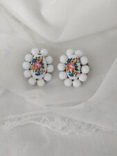 Vintage Floral painted Porcelain Clip On Style Earrings Stunning L@@K picture