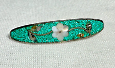 Alpaca Mexico Mother of Pearl Inlay Floral Teal Hair Barrette - 2 3/4