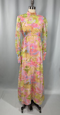 Vintage Dress SIZE SMALL psychedelic neon pink green yellow 60s 70s maxi long picture