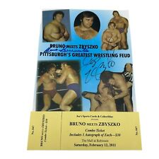 Vintage Bruno Meets Zbyszko Autographed Print And Combo Wrestling Ticket RARE picture